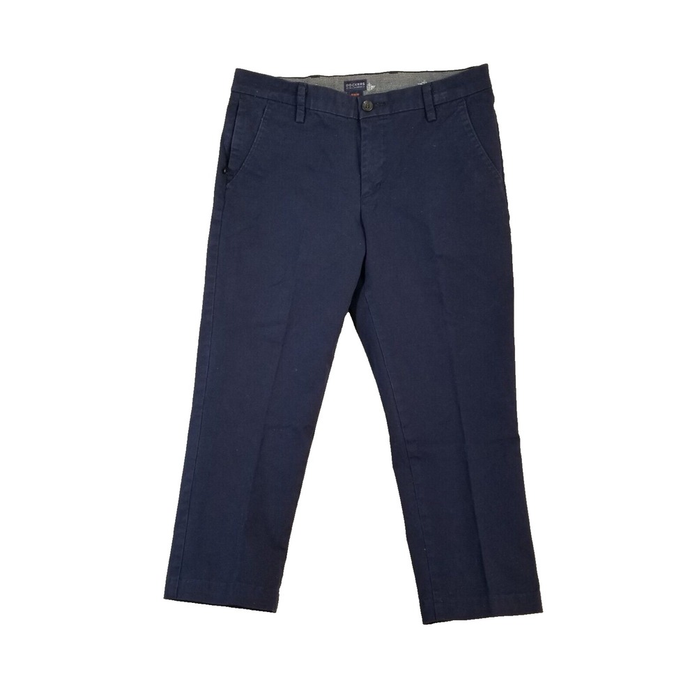 Dockers Chino Pants Mens 33 Blue Slim Tapered Comfort Flex Stretch Pleated